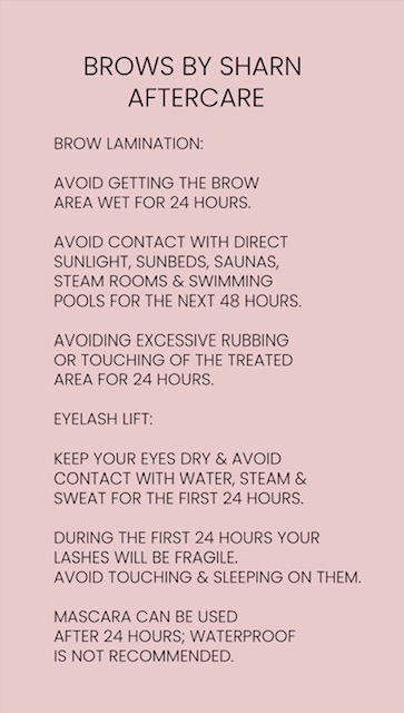 Brows by Sharn aftercare guide