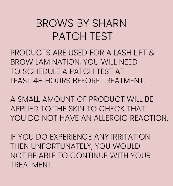 Brows by Sharn patch test info